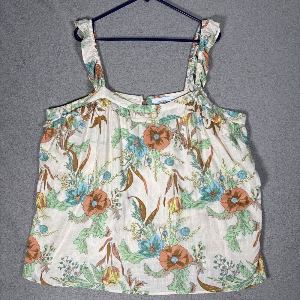 Fourteenth Place Top Womens Plus Size 2X Floral Earth Tones Ruffle Strap Cottage